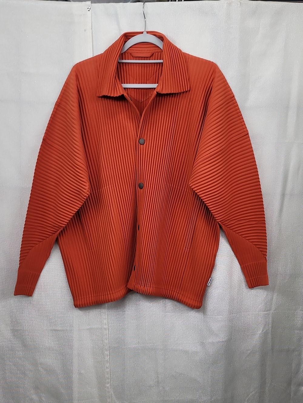 Homme Plisse Issey Miyake Pleated Snap-Front Overshirt In Orange Size 2 Or US M